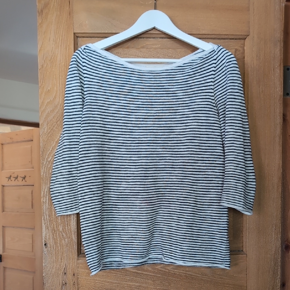 Eileen Fisher Black and White Boxy 3/4 Sleeve Blouse